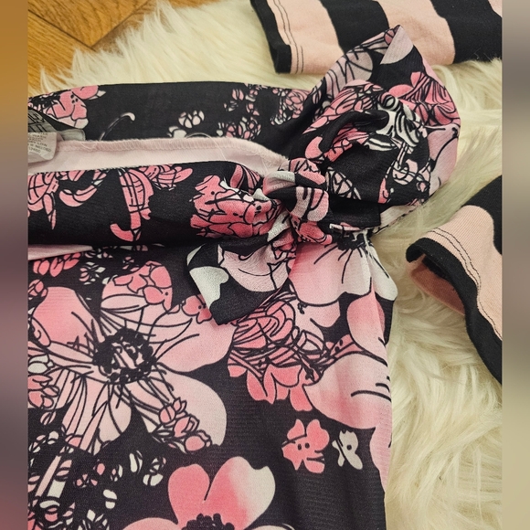 Vintage Pink and Black Striped Top with Floral Skirt - Picture 3 of 8